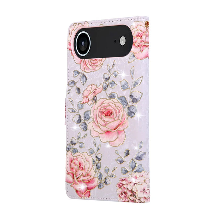 For iPhone Air Case RFID Blocking Flower Leather Phone Cover with Wrist Strap - Rose Flower - 6