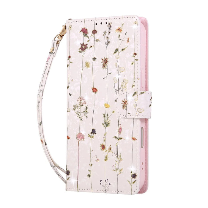 For iPhone 18 Pro Max / 17 Pro Max Case RFID Blocking Flower Leather Phone Cover with Wrist Strap - Small Flower - 5