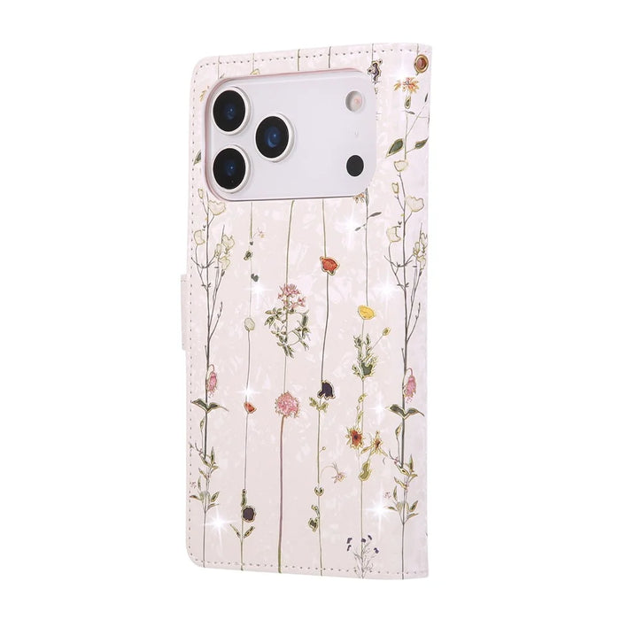 For iPhone 18 Pro Max / 17 Pro Max Case RFID Blocking Flower Leather Phone Cover with Wrist Strap - Small Flower - 6