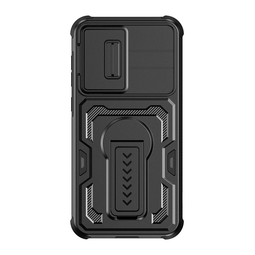 For Samsung Galaxy A36 5G / A56 5G Case Slide Lens Shield PC + TPU Kickstand Phone Cover - Black - 3