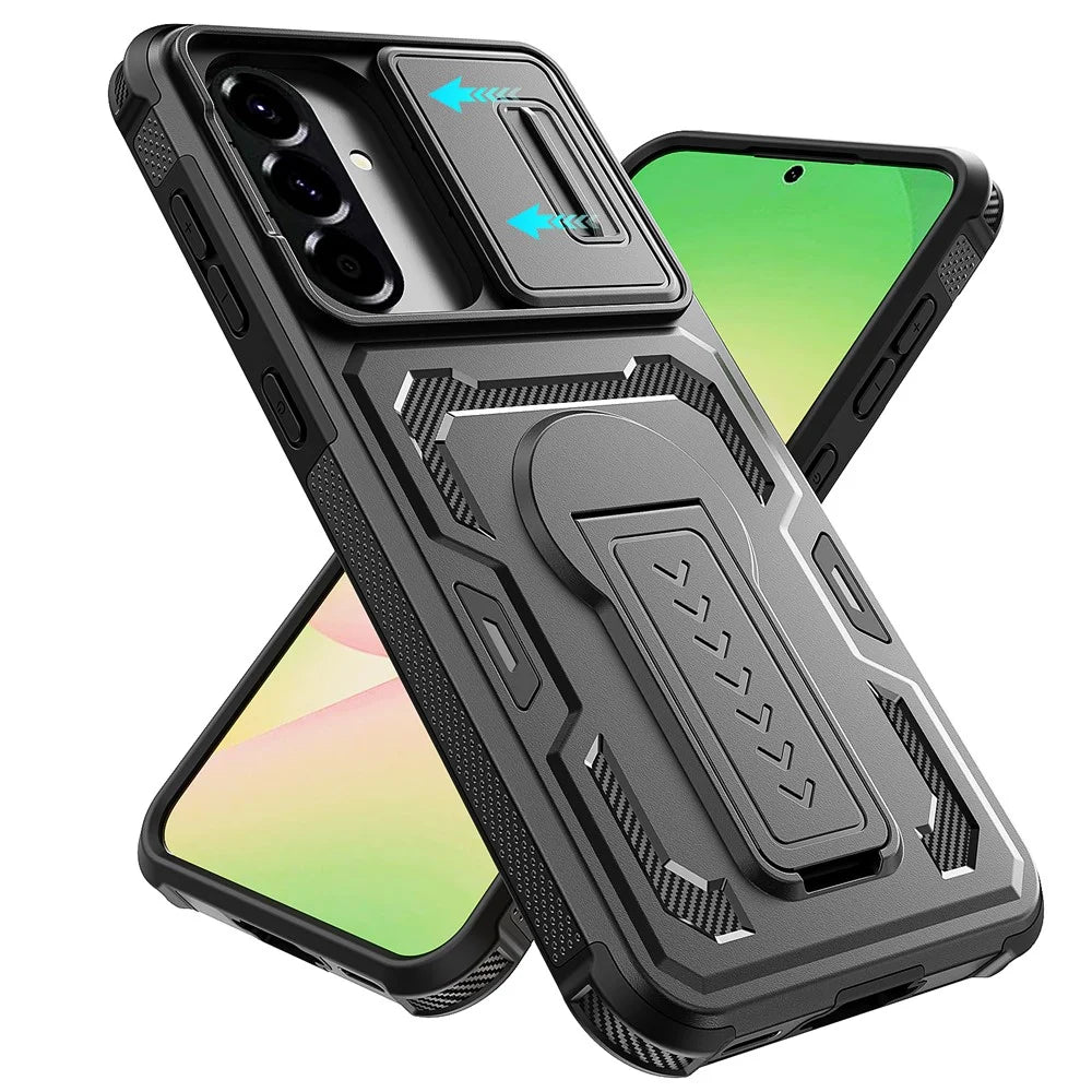 For Samsung Galaxy A36 5G / A56 5G Case Slide Lens Shield PC + TPU Kickstand Phone Cover - Black - 4