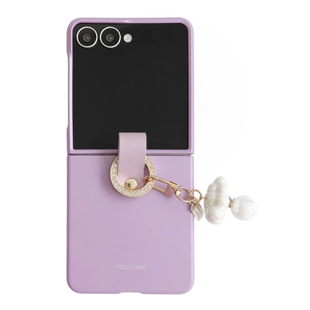 For Samsung Galaxy Z Flip7 5G Case Ultra Slim PC Phone Cover with Pearl Pendant - Purple - 1