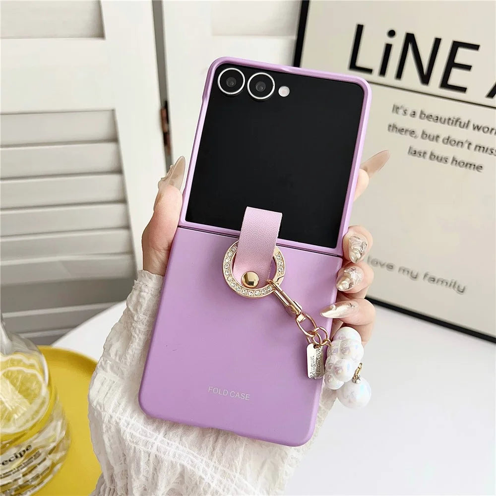 For Samsung Galaxy Z Flip7 5G Case Ultra Slim PC Phone Cover with Pearl Pendant - Purple - 2