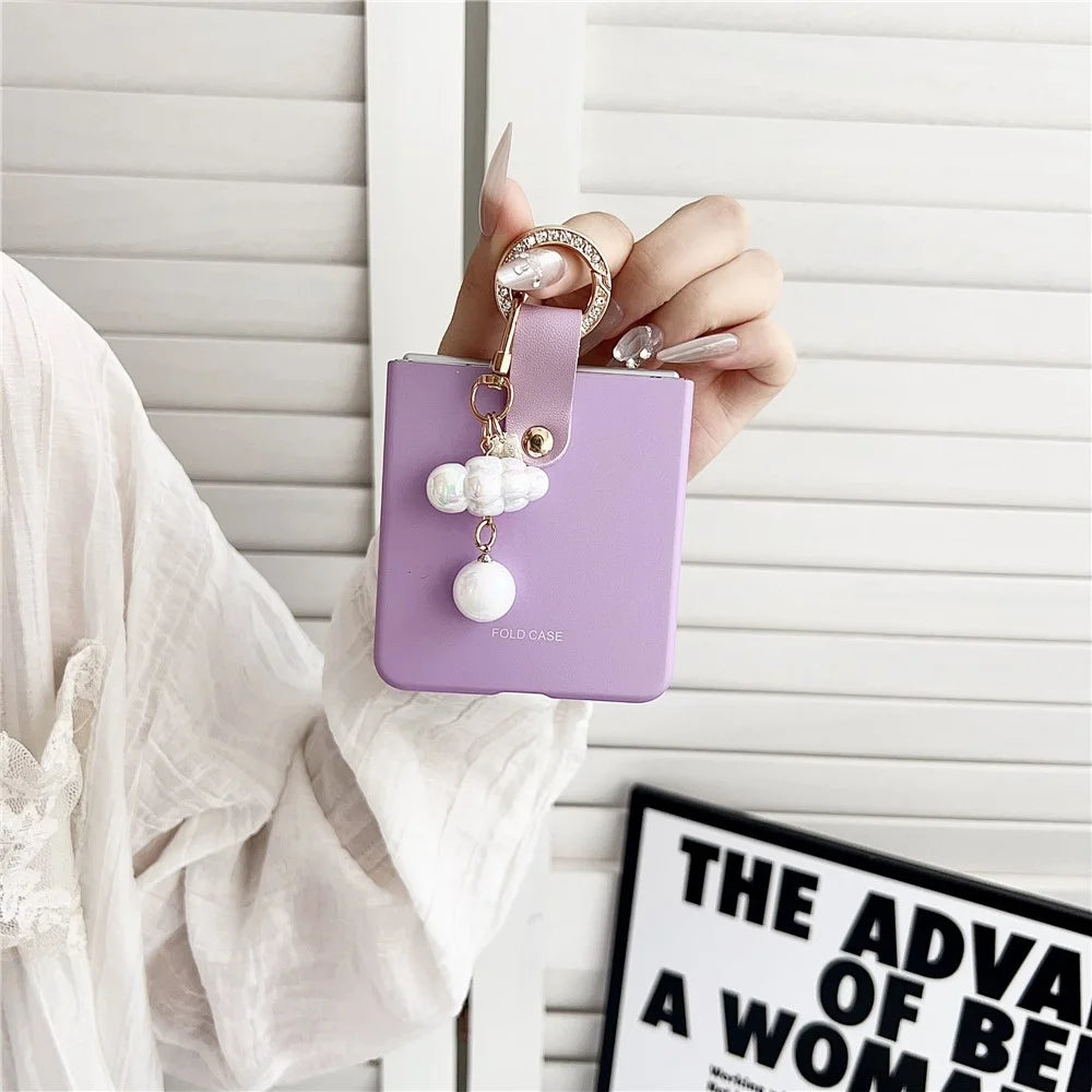 For Samsung Galaxy Z Flip7 5G Case Ultra Slim PC Phone Cover with Pearl Pendant - Purple - 3