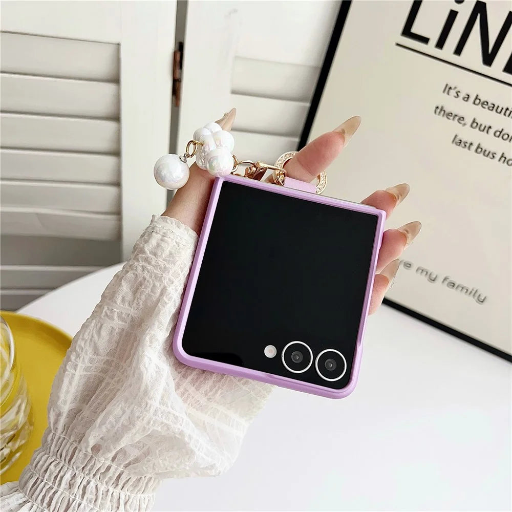 For Samsung Galaxy Z Flip7 5G Case Ultra Slim PC Phone Cover with Pearl Pendant - Purple - 4
