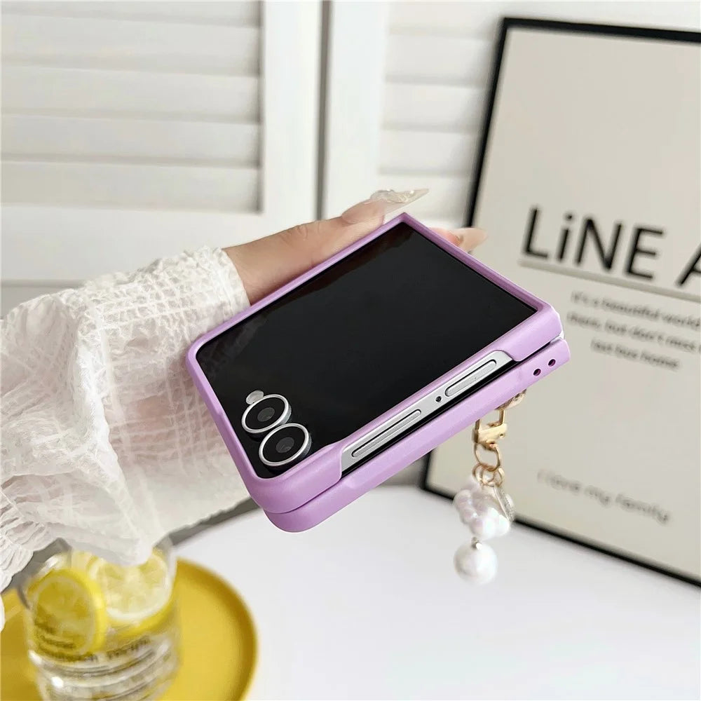 For Samsung Galaxy Z Flip7 5G Case Ultra Slim PC Phone Cover with Pearl Pendant - Purple - 6