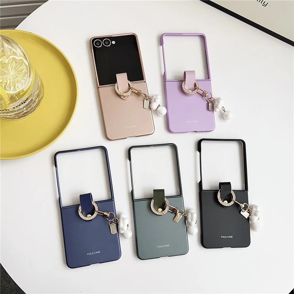 For Samsung Galaxy Z Flip7 5G Case Ultra Slim PC Phone Cover with Pearl Pendant - Purple - 7