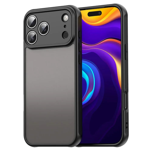 For iPhone 17 Pro Max Case Drop Proof Airbags Frosted Translucent PC + TPU Phone Back Cover - Black - 1