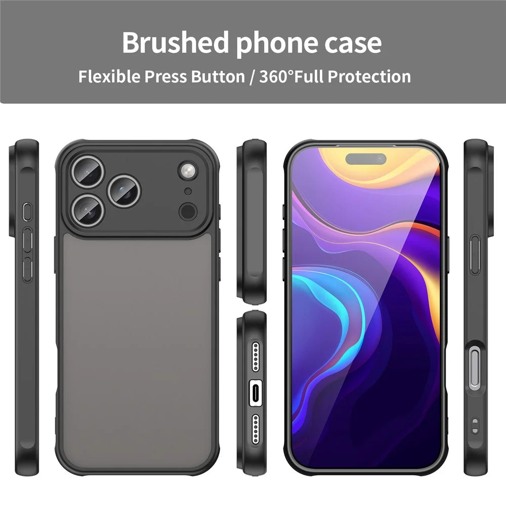 For iPhone 17 Pro Max Case Drop Proof Airbags Frosted Translucent PC + TPU Phone Back Cover - Black - 3