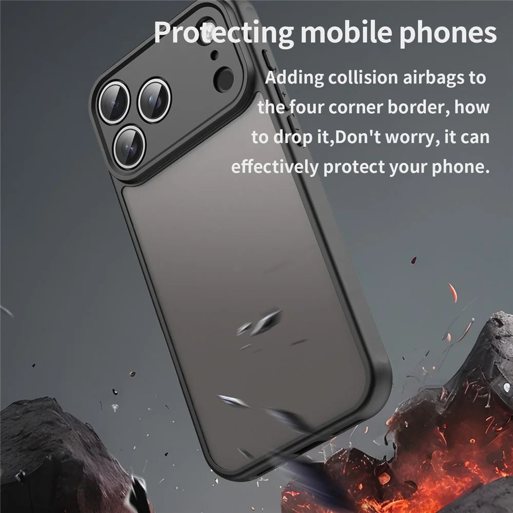 For iPhone 17 Pro Max Case Drop Proof Airbags Frosted Translucent PC + TPU Phone Back Cover - Black - 5