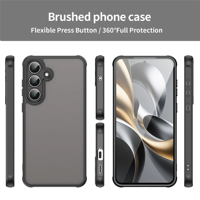 For Samsung Galaxy S25 FE Case Drop Proof Airbags Frosted Translucent PC + TPU Phone Back Cover - Black - 3