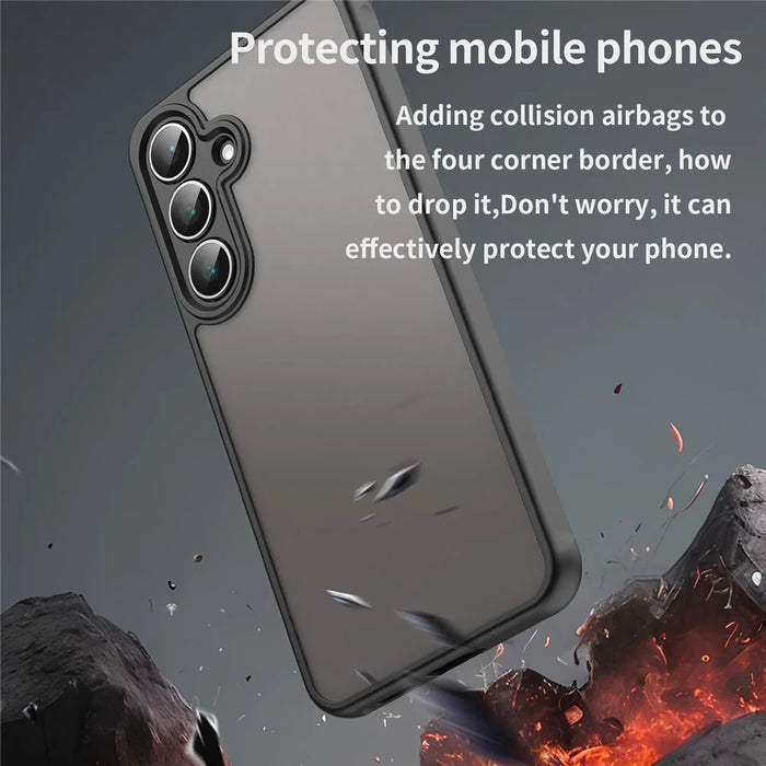 For Samsung Galaxy S25 FE Case Drop Proof Airbags Frosted Translucent PC + TPU Phone Back Cover - Black - 5