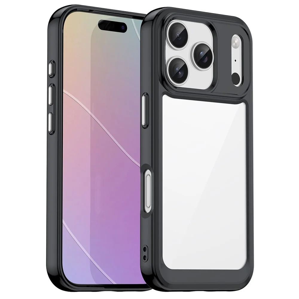 For iPhone 17 Pro Case TPU + Acrylic Protective Clear Phone Cover - Black - 1