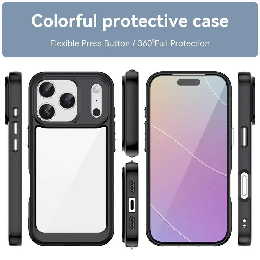 For iPhone 17 Pro Case TPU + Acrylic Protective Clear Phone Cover - Black - 2