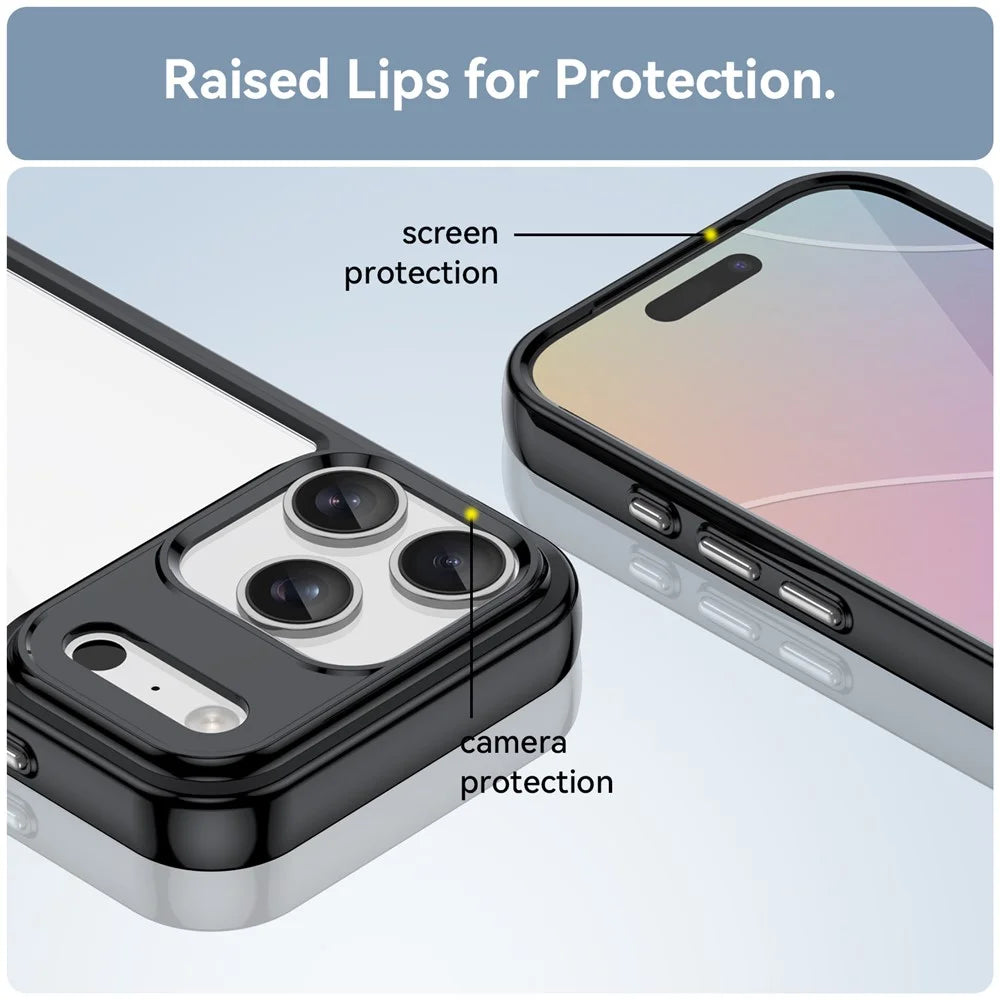 For iPhone 17 Pro Case TPU + Acrylic Protective Clear Phone Cover - Black - 6