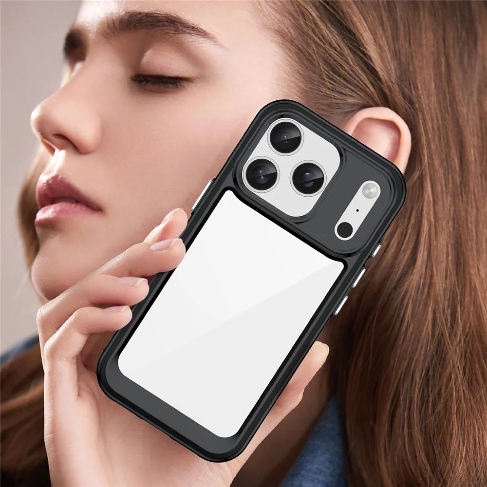 For iPhone 17 Pro Case TPU + Acrylic Protective Clear Phone Cover - Black - 7