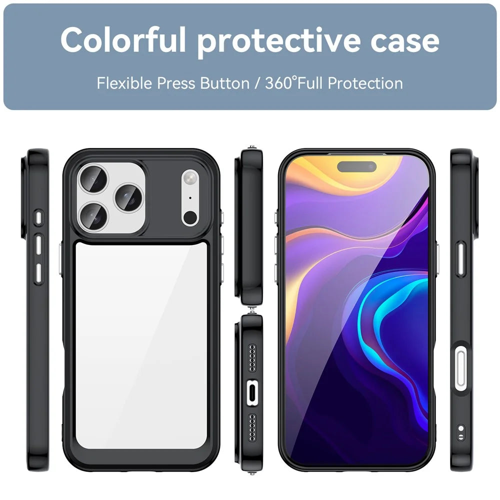 For iPhone 17 Pro Max Case TPU + Acrylic Protective Clear Phone Cover - Black - 2