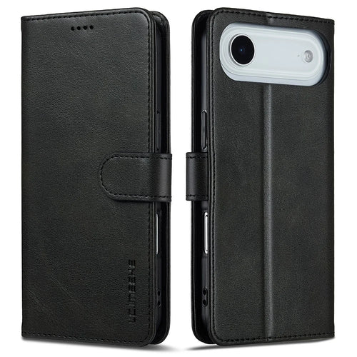 LC.IMEEKE For iPhone Air Case Calf Texture PU Leather Stand Wallet Phone Cover - Black - 1