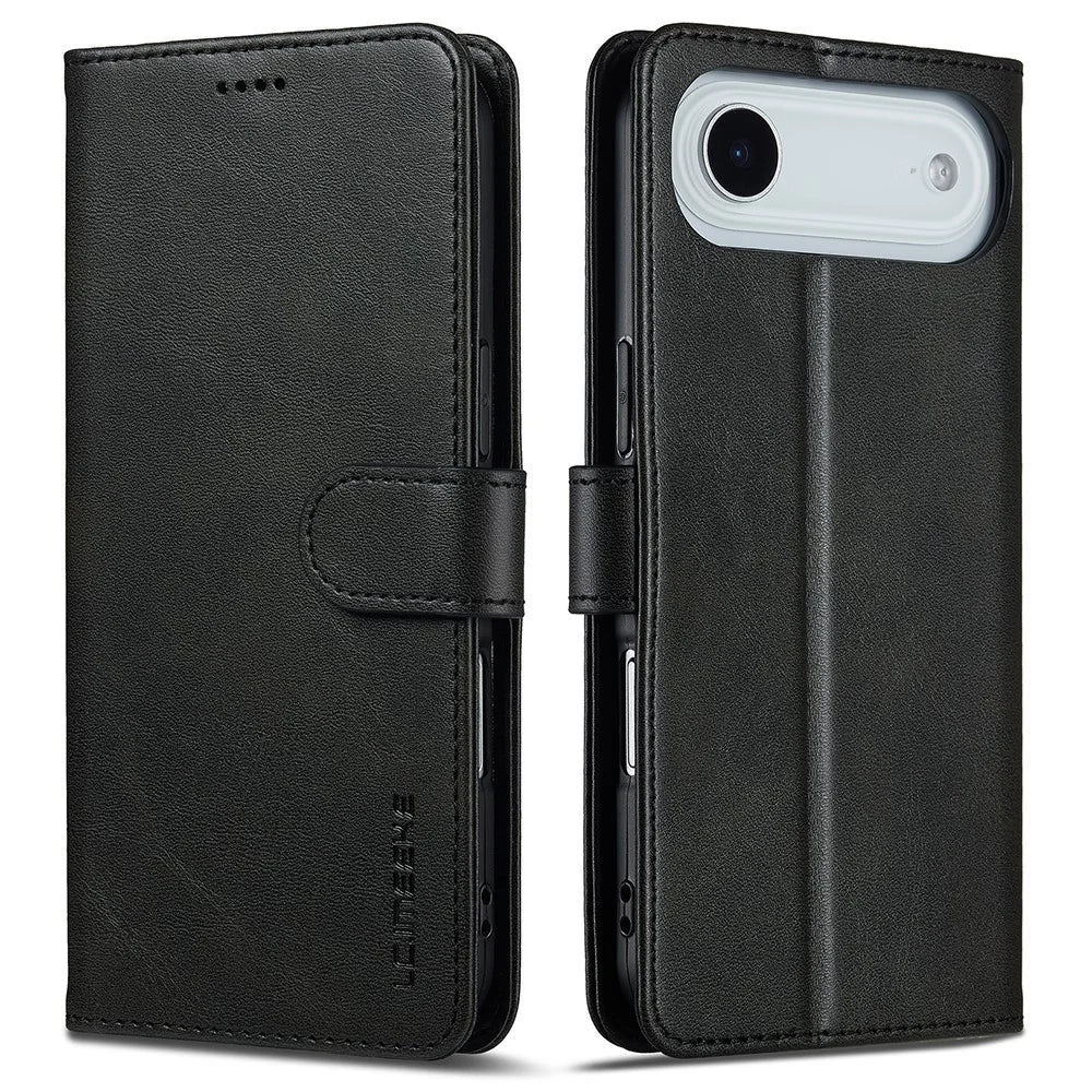 LC.IMEEKE For iPhone Air Case Calf Texture PU Leather Stand Wallet Phone Cover - Black - 1