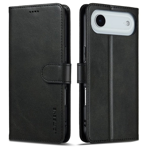 LC.IMEEKE For iPhone Air Case Calf Texture PU Leather Stand Wallet Phone Cover - Black - 1