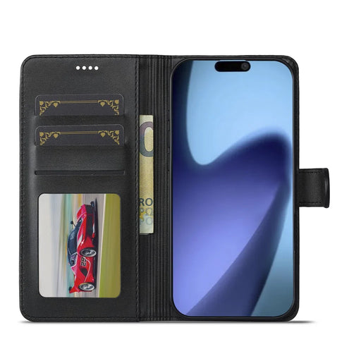 LC.IMEEKE For iPhone Air Case Calf Texture PU Leather Stand Wallet Phone Cover - Black - 2