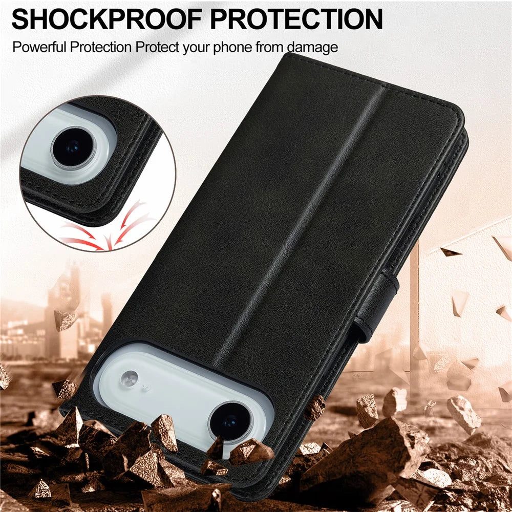 LC.IMEEKE For iPhone Air Case Calf Texture PU Leather Stand Wallet Phone Cover - Black - 5