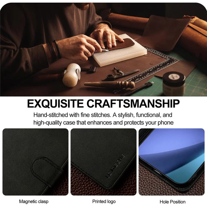 LC.IMEEKE For iPhone Air Case Calf Texture PU Leather Stand Wallet Phone Cover - Black - 6