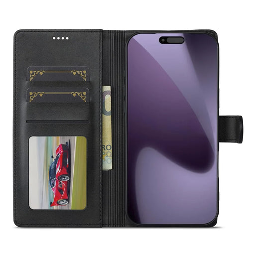 LC.IMEEKE For iPhone 18 Pro / 17 Pro Case Calf Texture PU Leather Stand Wallet Phone Cover - Black - 2