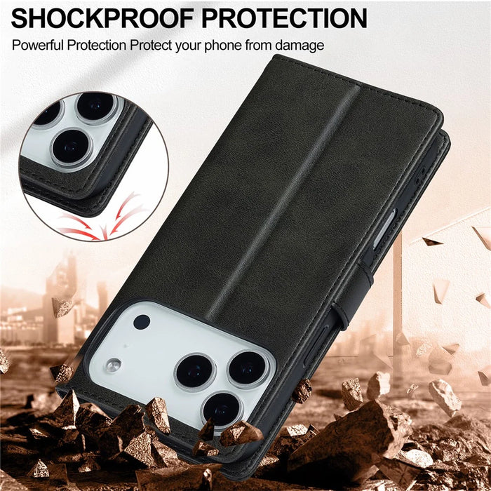 LC.IMEEKE For iPhone 18 Pro / 17 Pro Case Calf Texture PU Leather Stand Wallet Phone Cover - Black - 5