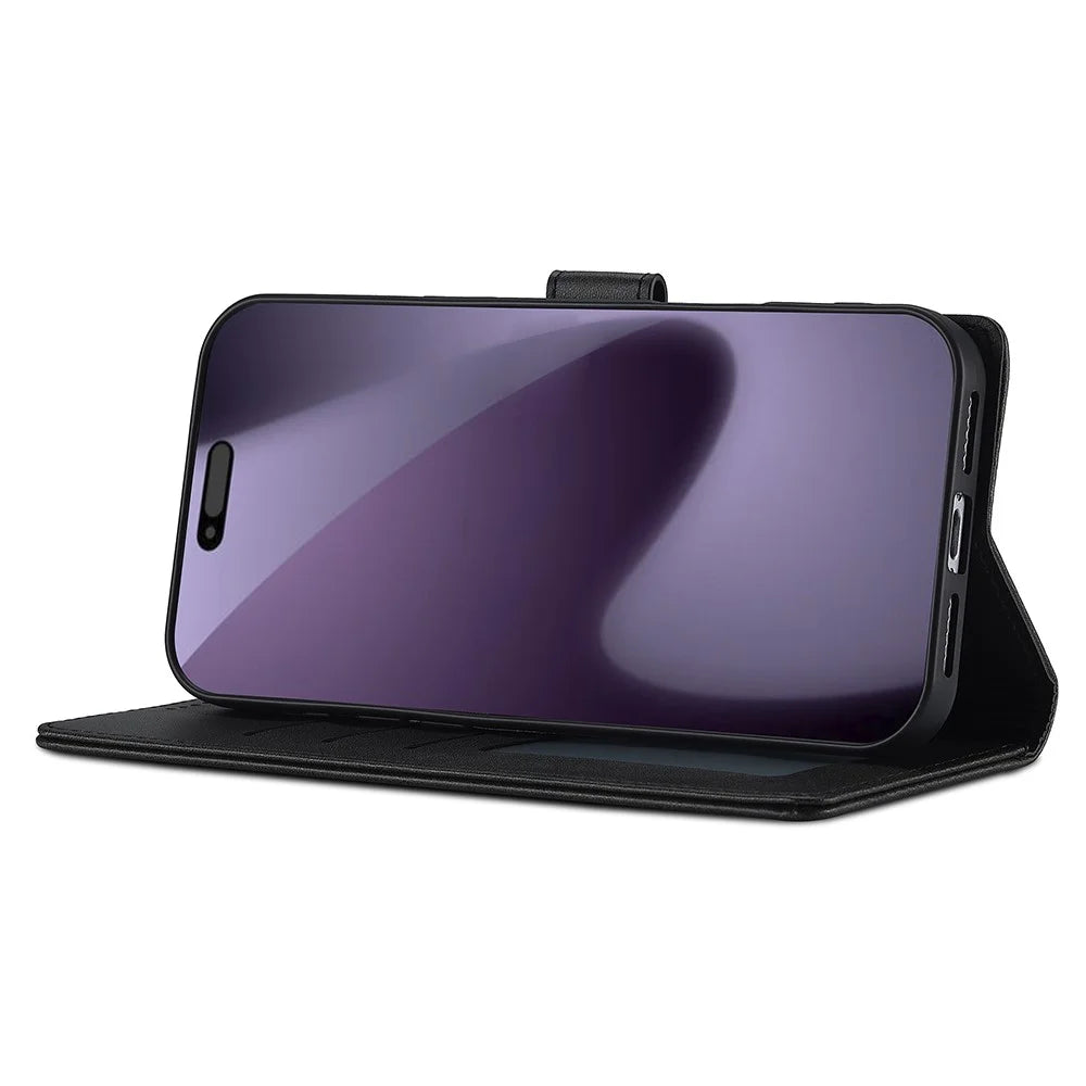 LC.IMEEKE For iPhone 18 Pro Max / 17 Pro Max Case Calf Texture PU Leather Stand Wallet Phone Cover - Black - 3