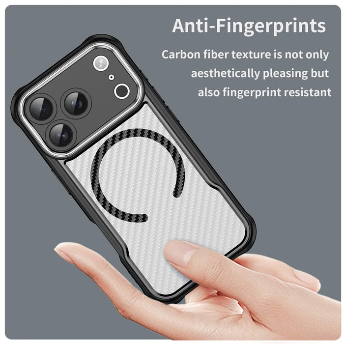 For iPhone 17 Pro Case Compatible with MagSafe Hybrid Phone Cover Carbon Fiber - Black - 4