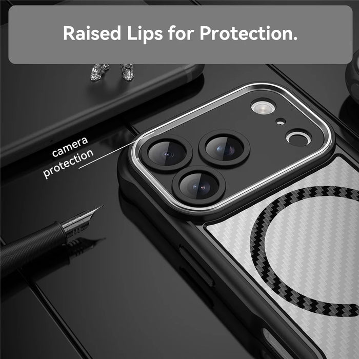 For iPhone 17 Pro Case Compatible with MagSafe Hybrid Phone Cover Carbon Fiber - Black - 5