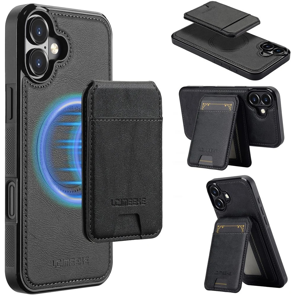 LC.IMEEKE L3 For iPhone 17 Magnetic Case Detachable Card Holder Leather TPU Mobile Cover - Black - 1