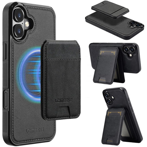 LC.IMEEKE L3 For iPhone 17 Magnetic Case Detachable Card Holder Leather TPU Mobile Cover - Black - 1