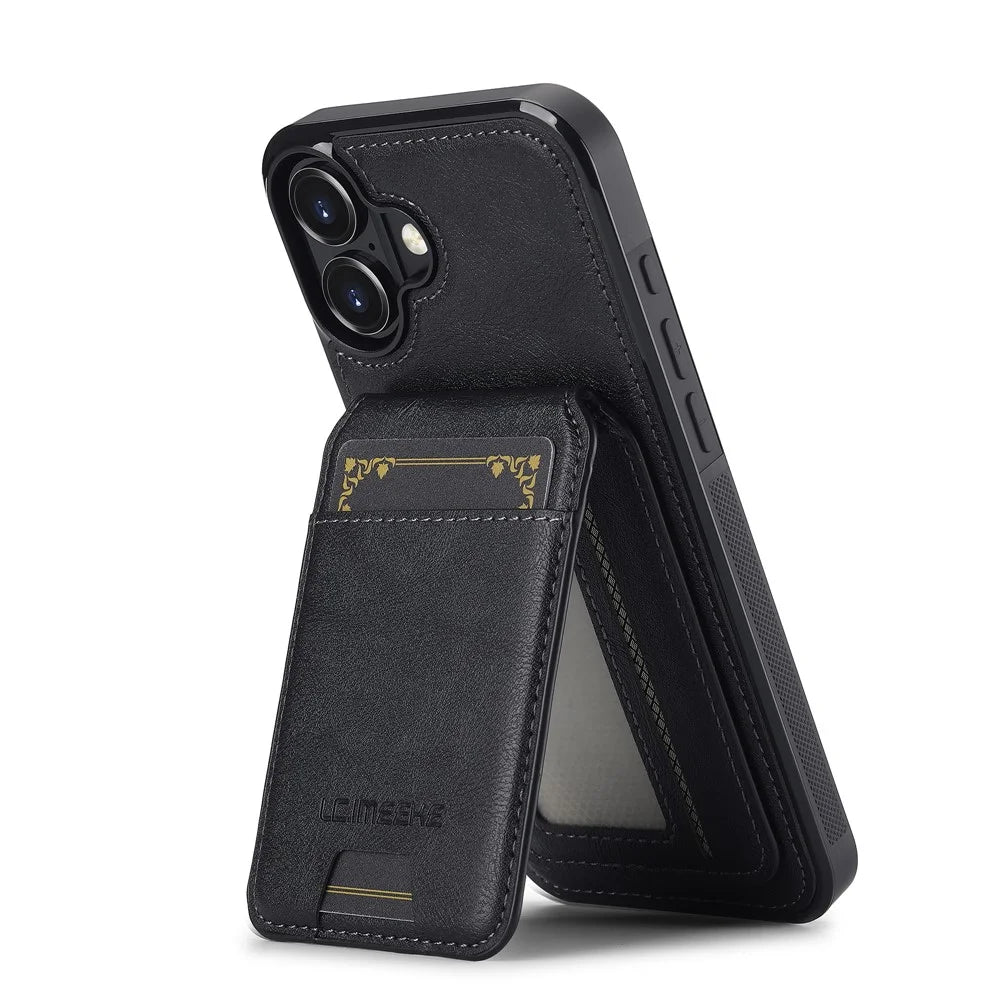 LC.IMEEKE L3 For iPhone 17 Magnetic Case Detachable Card Holder Leather TPU Mobile Cover - Black - 3