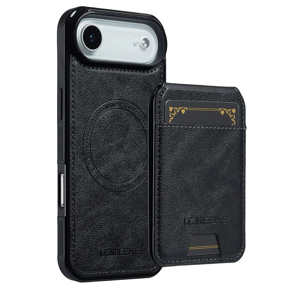 LC.IMEEKE L3 For iPhone Air Magnetic Case Detachable Card Holder Leather TPU Mobile Cover - Black - 1