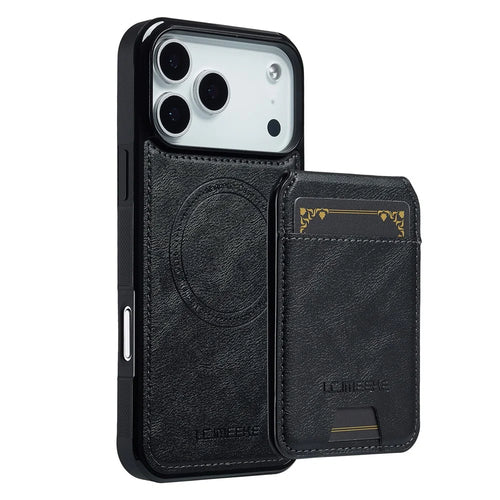 LC.IMEEKE L3 For iPhone 18 Pro Max / 17 Pro Max Magnetic Case Detachable Card Holder Leather TPU Mobile Cover - Black - 1