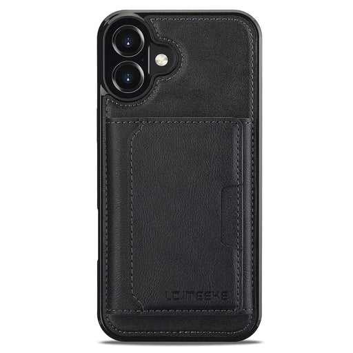 LC.IMEEKE L5 For iPhone 17 Magnetic Phone Case Leather Back Cover with Detachable Card Holder - Black - 2