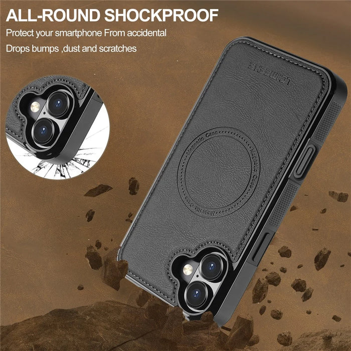 LC.IMEEKE L5 For iPhone 17 Magnetic Phone Case Leather Back Cover with Detachable Card Holder - Black - 3
