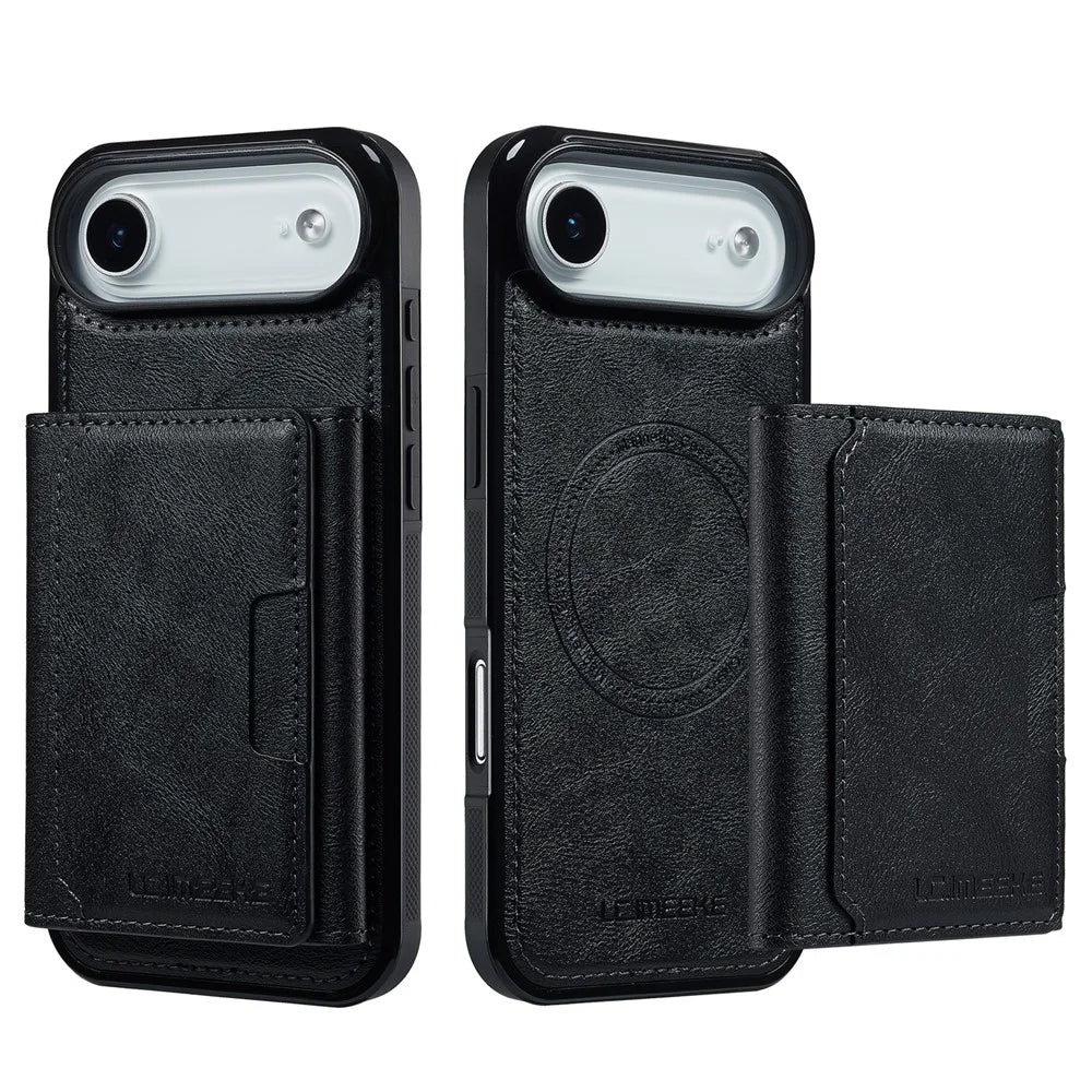 LC.IMEEKE L5 For iPhone Air Magnetic Phone Case Leather Back Cover with Detachable Card Holder - Black - 1
