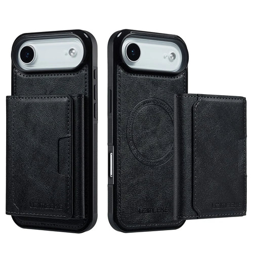 LC.IMEEKE L5 For iPhone Air Magnetic Phone Case Leather Back Cover with Detachable Card Holder - Black - 1
