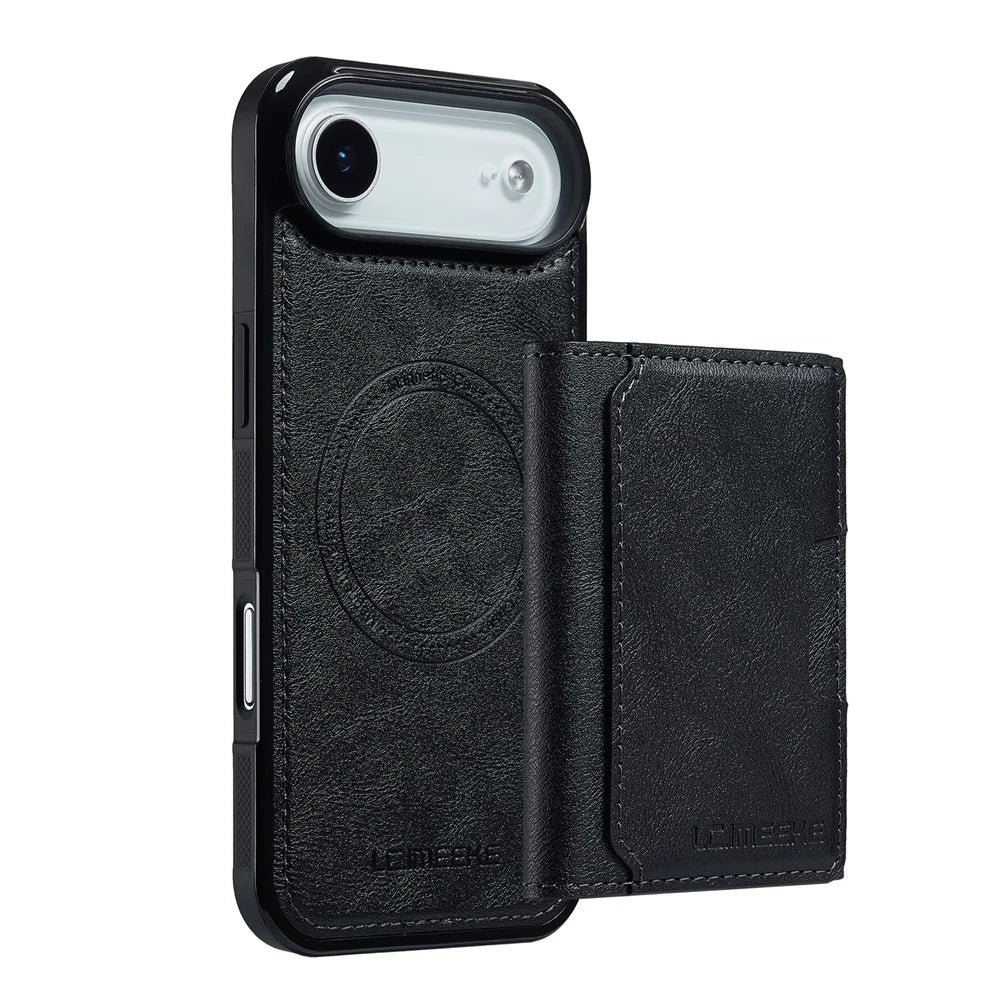 LC.IMEEKE L5 For iPhone Air Magnetic Phone Case Leather Back Cover with Detachable Card Holder - Black - 2