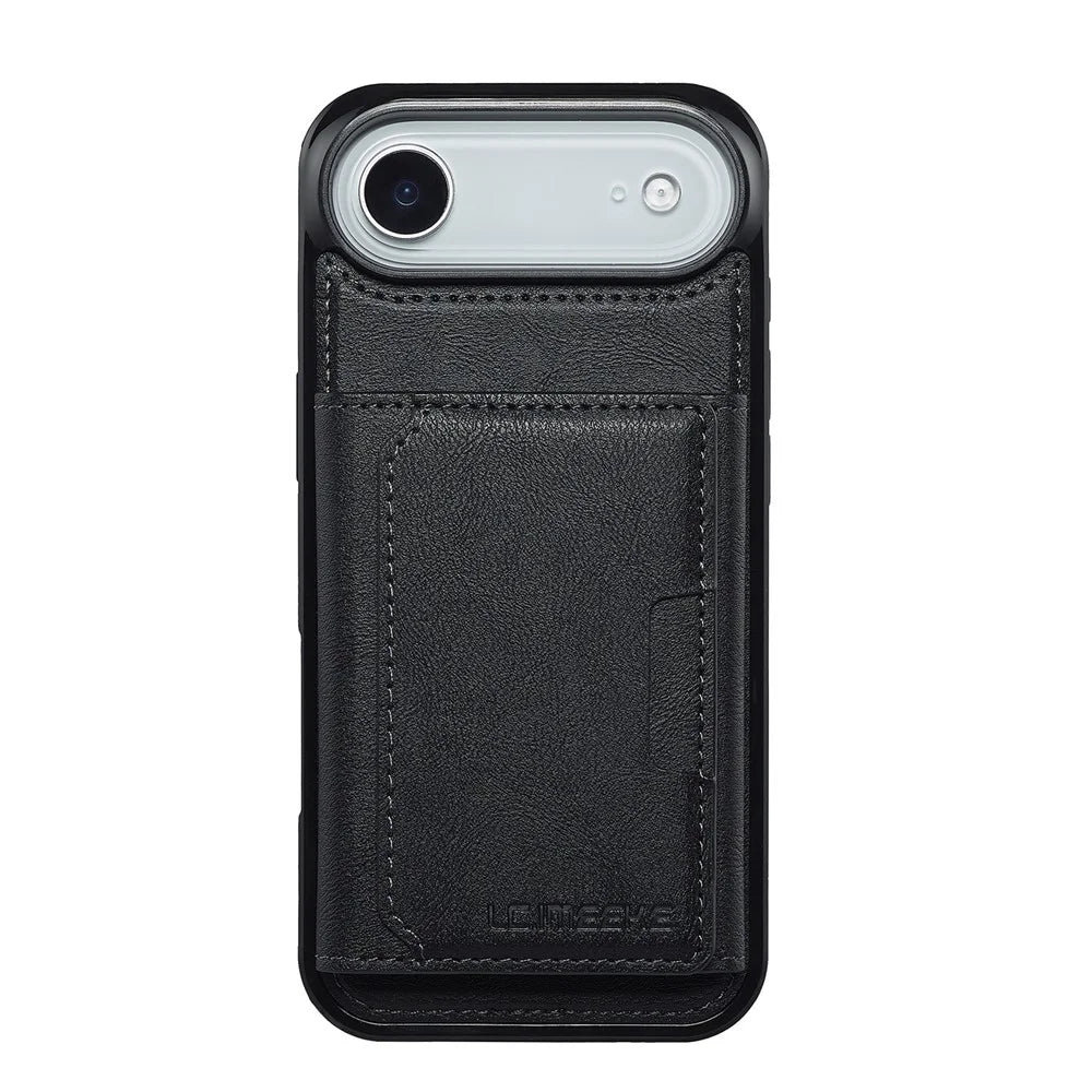 LC.IMEEKE L5 For iPhone Air Magnetic Phone Case Leather Back Cover with Detachable Card Holder - Black - 3