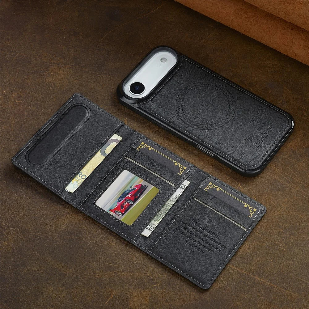 LC.IMEEKE L5 For iPhone Air Magnetic Phone Case Leather Back Cover with Detachable Card Holder - Black - 4