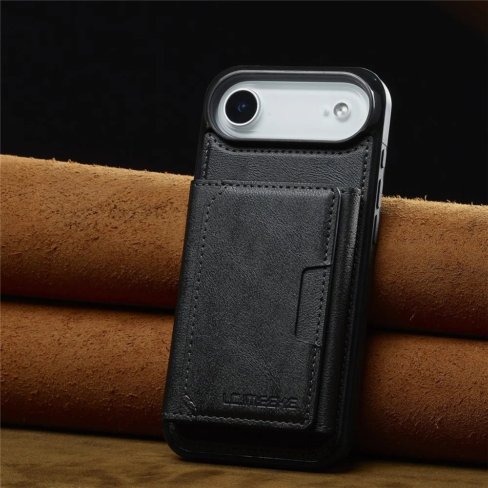 LC.IMEEKE L5 For iPhone Air Magnetic Phone Case Leather Back Cover with Detachable Card Holder - Black - 5