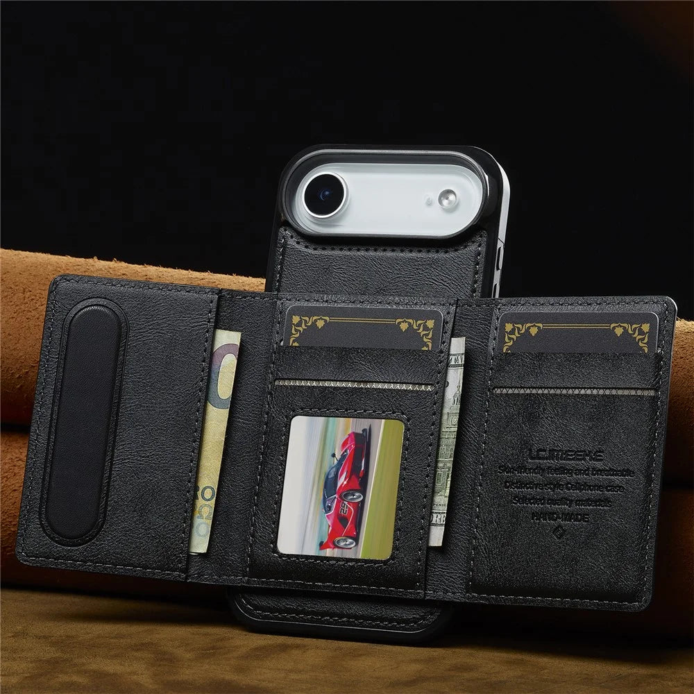 LC.IMEEKE L5 For iPhone Air Magnetic Phone Case Leather Back Cover with Detachable Card Holder - Black - 6