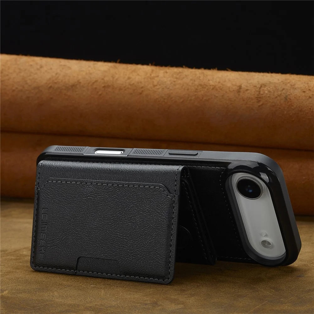 LC.IMEEKE L5 For iPhone Air Magnetic Phone Case Leather Back Cover with Detachable Card Holder - Black - 7