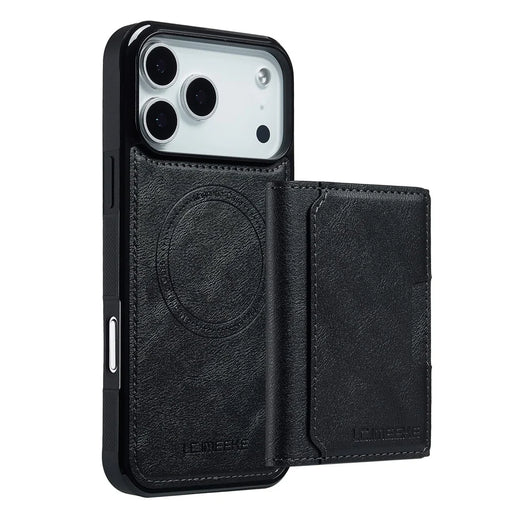 LC.IMEEKE L5 For iPhone 18 Pro / 17 Pro Magnetic Phone Case Leather Back Cover with Detachable Card Holder - Black - 2
