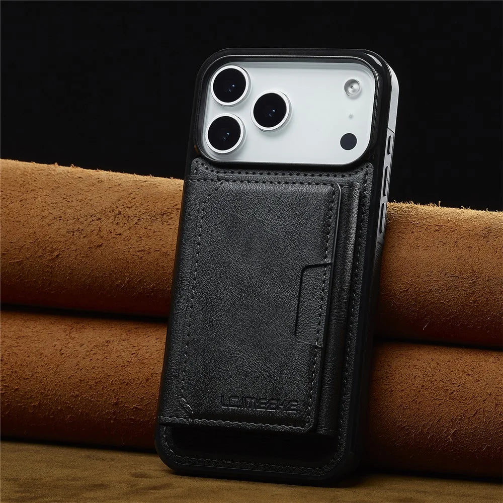 LC.IMEEKE L5 For iPhone 18 Pro / 17 Pro Magnetic Phone Case Leather Back Cover with Detachable Card Holder - Black - 5
