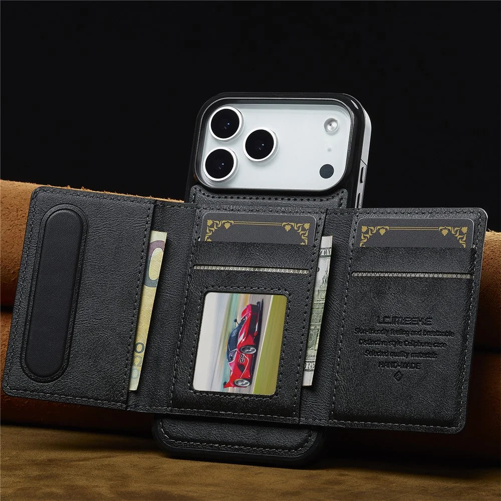 LC.IMEEKE L5 For iPhone 18 Pro / 17 Pro Magnetic Phone Case Leather Back Cover with Detachable Card Holder - Black - 6